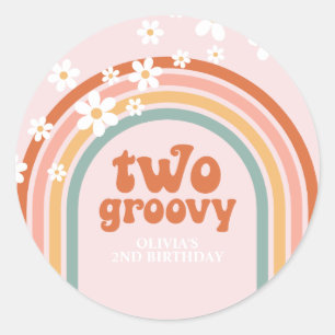 Zwei Groovy Gänseblümchen Boho Blumen Regenbogen 2 Runder Aufkleber