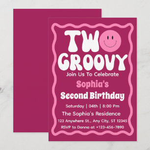 Zwei Groovy Girl 2. Geburtstag Retro Einladung