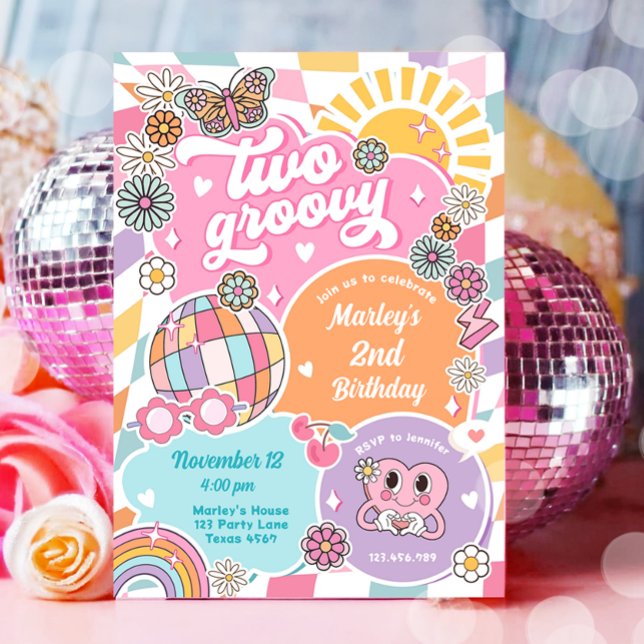 Zwei Groovy Girl Retro Preppy Varsity Birthday Einladung (Von Creator hochgeladen)