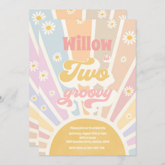 Zwei Groovy Hippie 2. Geburtstag Sunshine Daisy Einladung