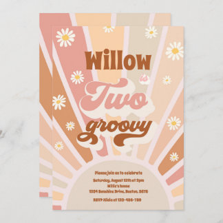 Zwei Groovy Hippie 2. Geburtstag Sunshine Daisy Einladung