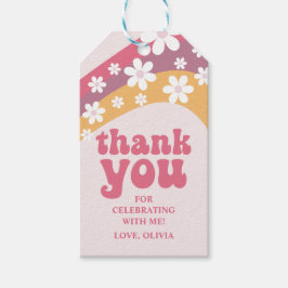 Zwei Groovy Hippie Daisy Boho Rainbow Favor Geschenkanhänger