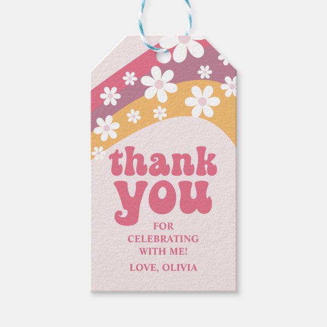 Zwei Groovy Hippie Daisy Boho Rainbow Favor Geschenkanhänger (Vorderseite)