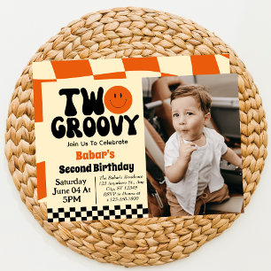 Zwei Groovy Jungen 2. Geburtstagsfoto  Einladung