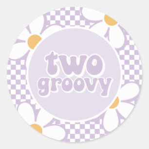 Zwei Groovy Lila Daisy Schachbrett Runder Aufkleber