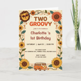 Zwei Groovy Löwe Geburtstag Retro 70er 2. Geburtst Einladung