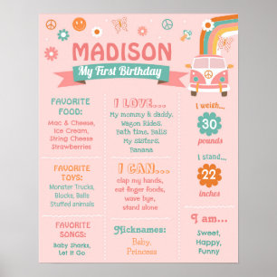 Zwei Groovy One Retro Daisy Geburtstag Milestone Z Poster