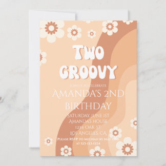Zwei Groovy Party Retro 2. Geburtstag neutral Einladung