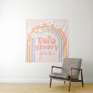 ZWEI Groovy Pastell-Regenbogen 2. Geburtstagsbanne Wandteppich