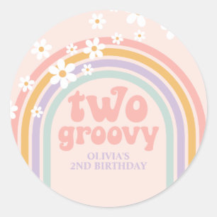 zwei Groovy Pastell-Regenbogen zum 2. Geburtstag Runder Aufkleber