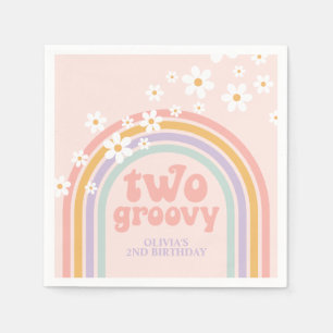 zwei Groovy Pastell-Regenbogen zum 2. Geburtstag Serviette