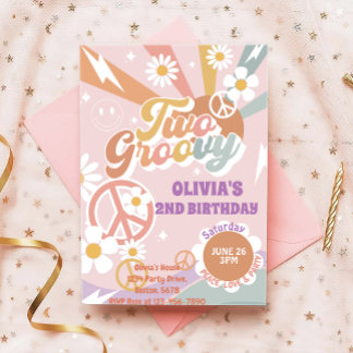 Zwei Groovy Peach Liebe Party 2. Geburtstag Einlad Einladung