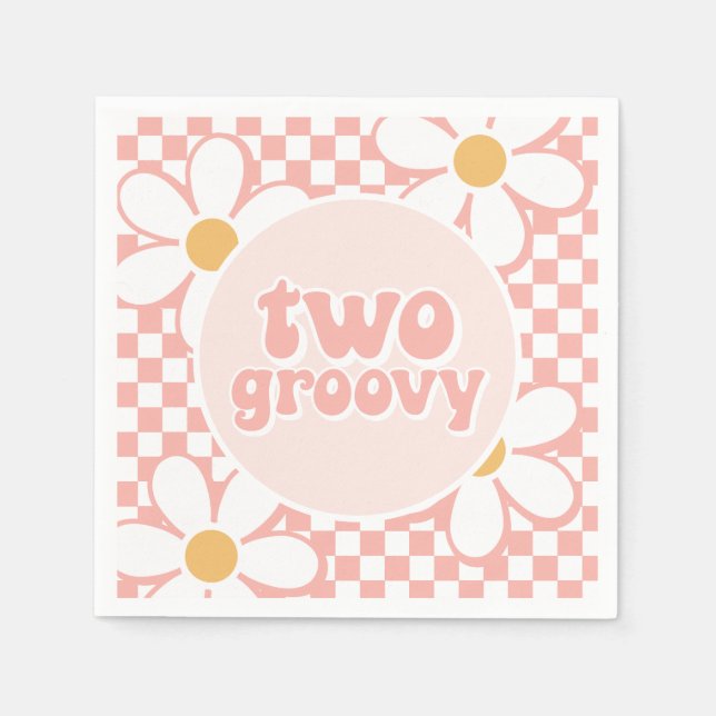 Zwei Groovy Pink Daisy Schachbrett Serviette (Vorderseite)
