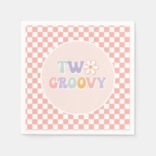 Zwei Groovy Pink Daisy Schachbrett Serviette