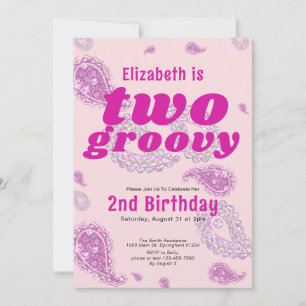 Zwei Groovy Pink Floral Paisley Hippie Thema Einladung