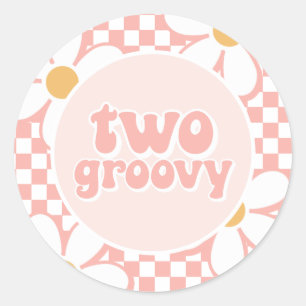 Zwei Groovy Pinke Gänseblümchen Karo Runder Aufkleber