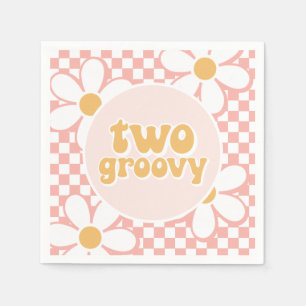 Zwei Groovy Pinke Gänseblümchen Karo Serviette