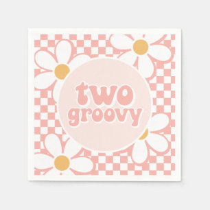 Zwei Groovy Pinke Gänseblümchen Karo Serviette