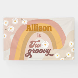 Zwei Groovy Retro Backdrop Party Daisy Hippy Banner