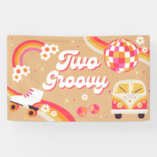 Zwei Groovy Retro Birthday Banner