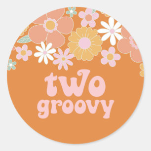 Zwei Groovy Retro-Blumen zum 2. Geburtstag Runder Aufkleber