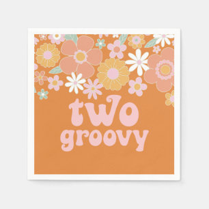 Zwei Groovy Retro-Blumen zum 2. Geburtstag Serviette