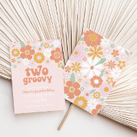 Zwei Groovy Retro Blumengeburtstag Einladung