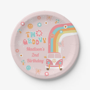 Zwei Groovy Retro Boho Geburtstagsparty Paper Tell Pappteller