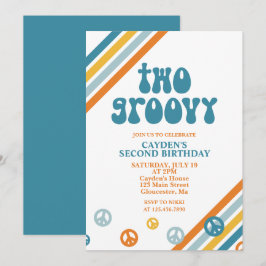 Zwei Groovy Retro Boy 2. Geburtstag Einladung