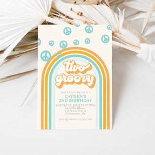 ZWEI Groovy Retro Boy 2ND Geburtstagseinladung Einladung
