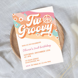 Zwei Groovy Retro Daisy 2. Geburtstag Party Einladung