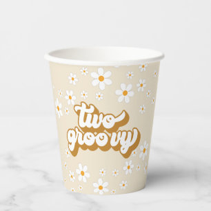Zwei Groovy Retro Daisy 2. Geburtstagspapier Pappbecher