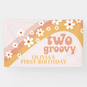 Zwei Groovy Retro Daisy Birthday Banner