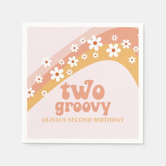 Zwei Groovy Retro Daisy Boho Rainbow Napkins Serviette (Vorderseite)