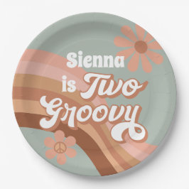 Zwei Groovy Retro Daisy Sage Pink 2. Geburtstag Pappteller