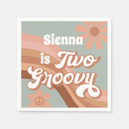 Zwei Groovy Retro Daisy Sage Pink 2. Geburtstag Serviette