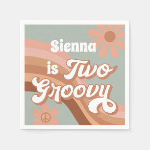 Zwei Groovy Retro Daisy Sage Pink 2. Geburtstag Serviette