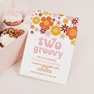 Zwei Groovy Retro Floral 2. Geburtstag Einladung