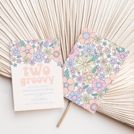 Zwei Groovy Retro Floral 2. Geburtstag Einladung