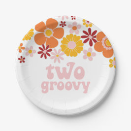 Zwei Groovy Retro Floral 2. Geburtstag Einladung Pappteller