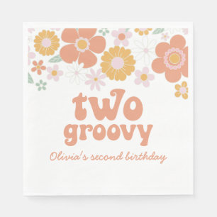 Zwei Groovy Retro Floral 2. Geburtstag Napkins Serviette