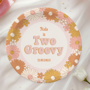 Zwei Groovy Retro Floral Pappteller