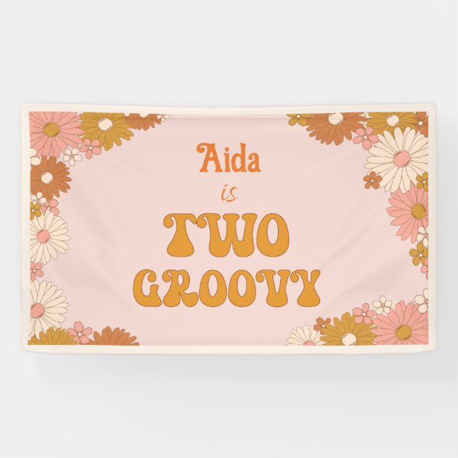 Zwei Groovy Retro Floral Rosa & Orange Hintergrund Banner (Horizontal)