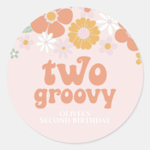 Zwei Groovy Retro Floral zum zweiten Geburtstag Runder Aufkleber