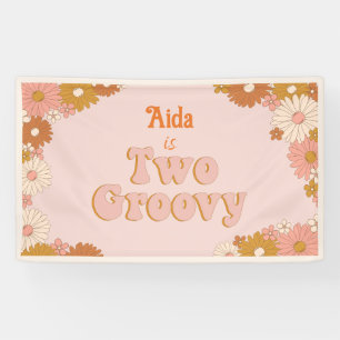 Zwei Groovy Retro Florale Kulissen Banner