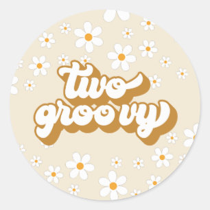 Zwei Groovy Retro Gänseblümchen 2. Geburtstag Runder Aufkleber