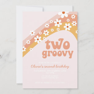 Zwei Groovy Retro Gänseblümchen Boho Blumen zweite Einladung