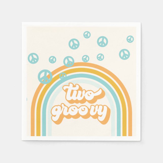 ZWEI Groovy Retro Junge 2. Geburtstag Serviette (Vorderseite)