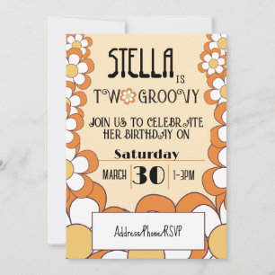 Zwei Groovy Retro Orange Flower Power 2ter Geburts Einladung