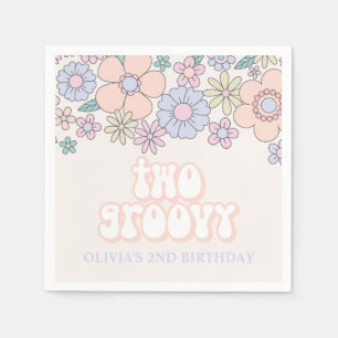 Zwei Groovy Retro-Pastell-Blumen zum 2. Geburtstag Serviette